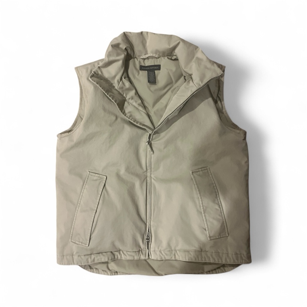 BANANA REPUBLIC MENS KHAKI VEST SZ LARGE GOOSE DOWN FULL ZIP
